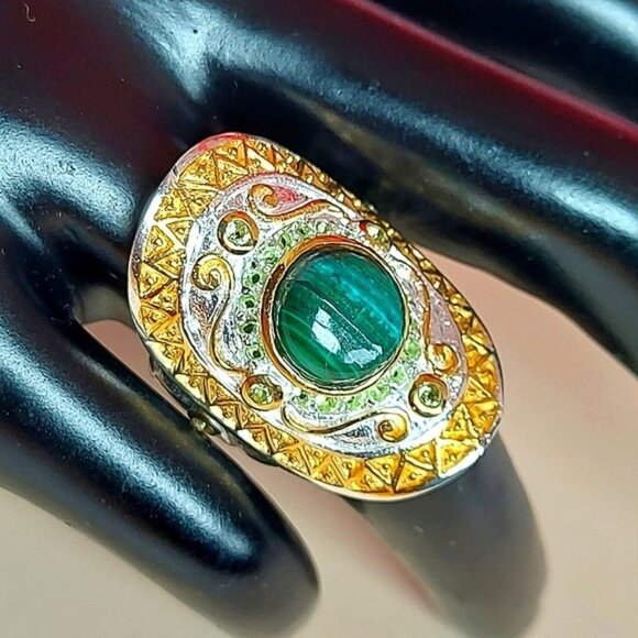 Handmade Natural Malachite‎ 925 Sterling Silver Ring Sz 7.5 - Picture 6 of 8